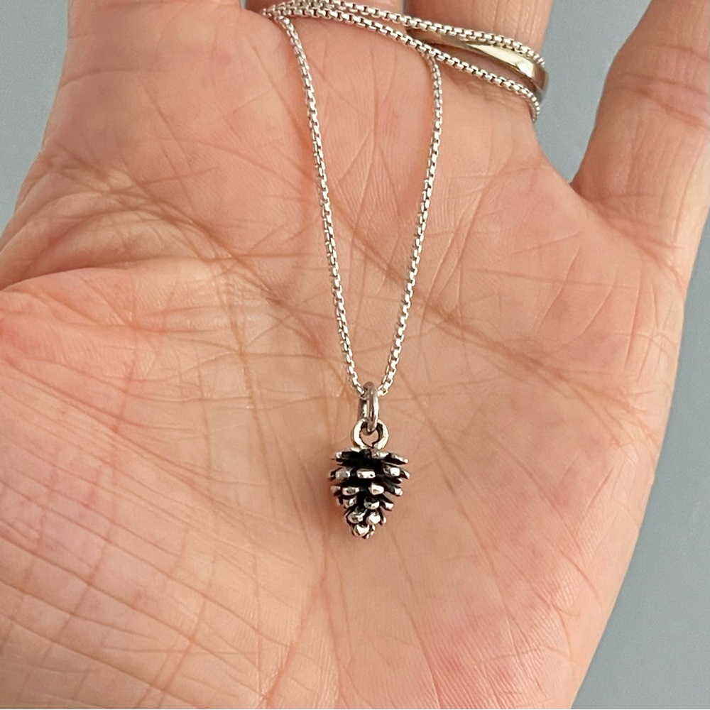 Sterling Silver Minimalist Pine Cone Necklace, Pine Tree Necklaces, Leaf Chains